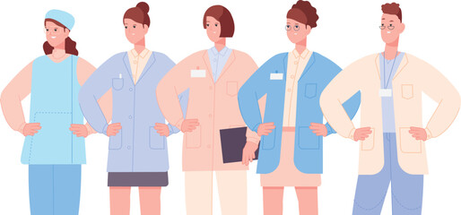 Hospital staff. People in medical coats. Doctors and nurses