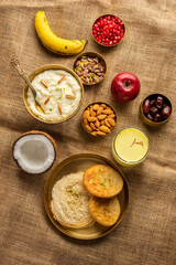 Obraz na płótnie Canvas Sargi - Karwa Chauth breakfast menu before starting fasting or upwas on karva chauth, Indian food