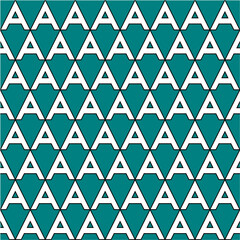 White A letter repeat pattern on teal green background vector.