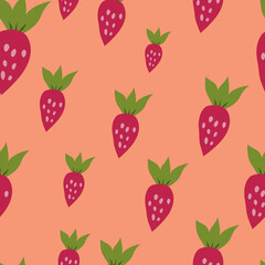 Simple strawberry seamless pattern. Hand drawn strawberries wallpaper. Fruits backdrop.