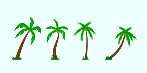 Coconut trees isolated on white background. Beautiful vector Coconut tree set vector illustration