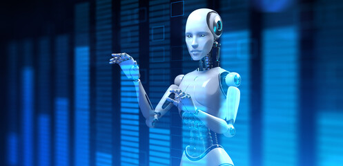 Fototapeta na wymiar Robotic RPA big data analysis automation trading robot technology concept. 3d render.