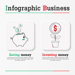 finance infographics, Saving vs Investing money icon, Investment Strategy and Finance Management concept, Infographic Design line vector Elements. Business elements banner, save vector.