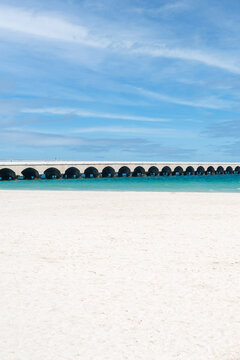 The beach and the famous pier at Progreso near Merida in Mexico