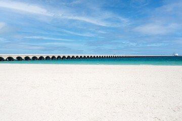 The beach and the famous pier at Progreso near Merida in Mexico - 529006335