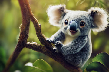 A cute koala on tree.3d illustration - obrazy, fototapety, plakaty