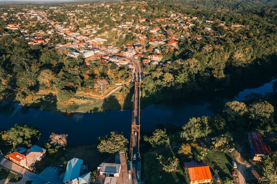 Aerial view of San Ignacio alongside the Macal River