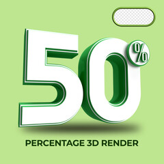 3D percentage number 50% discount process progress Green color