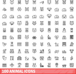 Obraz na płótnie Canvas 100 animal icons set. Outline illustration of 100 animal icons vector set isolated on white background