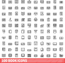 100 book icons set. Outline illustration of 100 book icons vector set isolated on white background