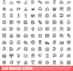 100 brand icons set. Outline illustration of 100 brand icons vector set isolated on white background