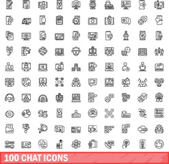 Fototapeta na wymiar 100 chat icons set. Outline illustration of 100 chat icons vector set isolated on white background