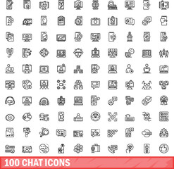 100 chat icons set. Outline illustration of 100 chat icons vector set isolated on white background