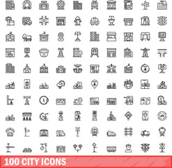 100 city icons set. Outline illustration of 100 city icons vector set isolated on white background