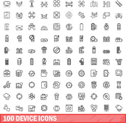 Fototapeta na wymiar 100 device icons set. Outline illustration of 100 device icons vector set isolated on white background