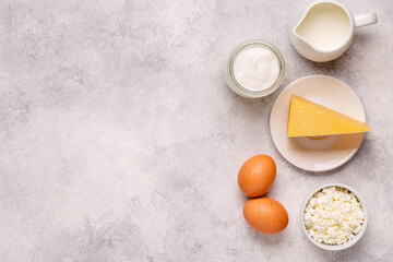 Set of various fresh dairy products.