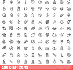 100 diet icons set. Outline illustration of 100 diet icons vector set isolated on white background