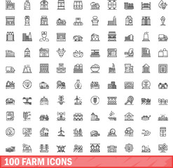 100 farm icons set. Outline illustration of 100 farm icons vector set isolated on white background