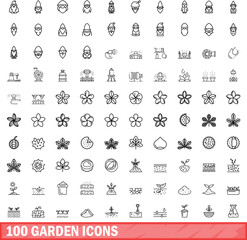 100 garden icons set. Outline illustration of 100 garden icons vector set isolated on white background