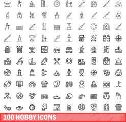 100 hobby icons set. Outline illustration of 100 hobby icons vector set isolated on white background