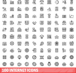 100 internet icons set. Outline illustration of 100 internet icons vector set isolated on white background
