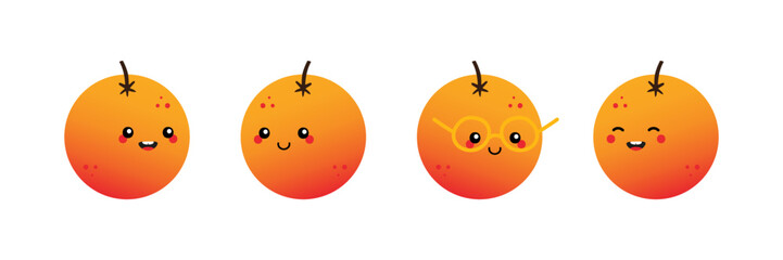 Set, collection of cute cartoon style orange characters for food and nature design.
