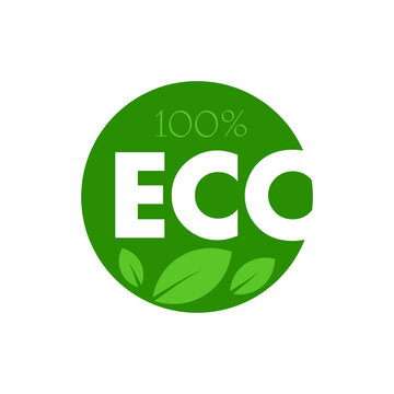 Eco product icon in green circle with leaves