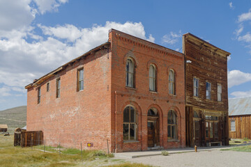 DeChambeau Hotel, left and The Independent Order of Odd Fellows building, right, in the ghost town of Bodie located in the Bodie Hills, east of the Sierra Nevada range in Mono County, CA.