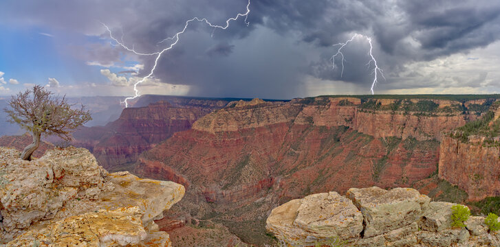 A large storm rolling into Grand Canyon Arizona near Grandview Point during the 2022 Monsoon season.