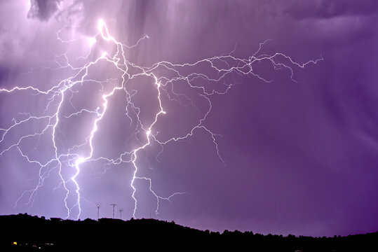 Lightning striking near radio towers in Chino Valley Arizona during the 2022 Monsoon season.