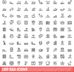 100 sea icons set. Outline illustration of 100 sea icons vector set isolated on white background
