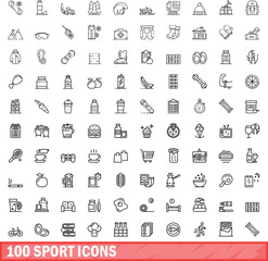 100 sport icons set. Outline illustration of 100 sport icons vector set isolated on white background