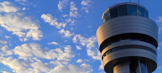 Sofia Traffic Control Tower at cloudy sky