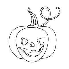 Halloween pumpkin or jack-o-lantern Hand drawn doodle vector illustration. Black outline. Great for coloring.