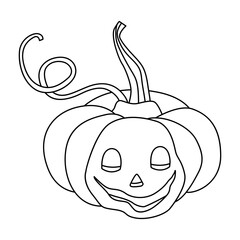 Halloween pumpkin or jack-o-lantern Hand drawn doodle vector illustration. Black outline. Great for coloring.
