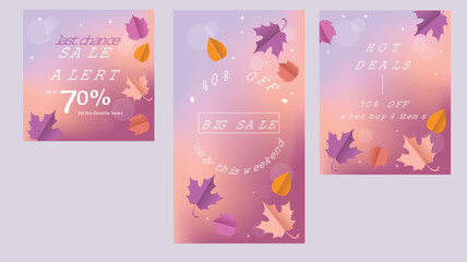 Social media marketing banners, Sale alerts, Hot Deals, autumn sales, soft pastel color post design.