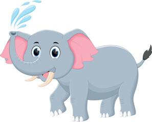 Cartoon happy elephant spraying water