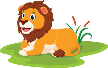 Obraz na płótnie Canvas cartoon lion relaxing on the grass