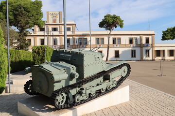 depot of military tanks in the forecourt of the barracks- - obrazy, fototapety, plakaty