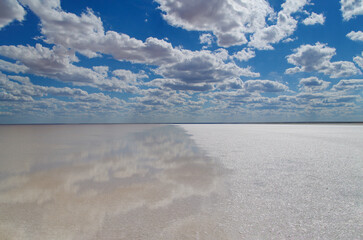 Lake Elton's salt coast on a sultry day. Is 18 m below sea level. Is largest mineral lake in Europe...