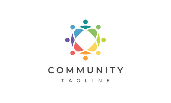 connected people community colorful sphere helping together care logo design