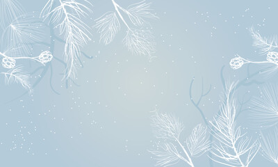 Fototapeta na wymiar Winter bright background. Christmas landscape with snowdrifts and pine branches in the frost.