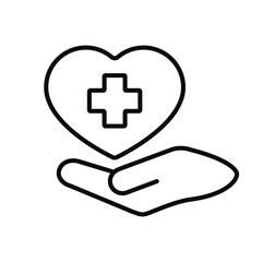 Obraz premium Life insurance line icon, Cardiogram in hand editable stroke outline icon, high quality vector symbol.