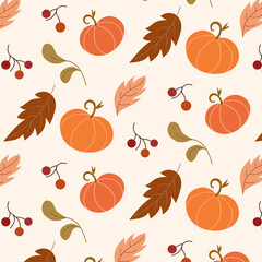 Cute autumn vector pattern. Autumn event illustration pumpkin and leaves, with hand drawn pattern. This design is good for banner, promotional poster, packaging background and greeting.