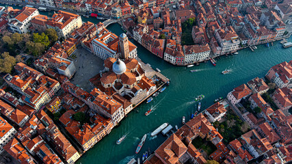 Beautiful aerial view of San Geremia Church and Grand Canal located in the sestiere of Cannaregio...