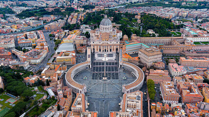 Aerial view of St. Peter's Basilica in Vatican City within the city of Rome, Italy. Papal Basilica...