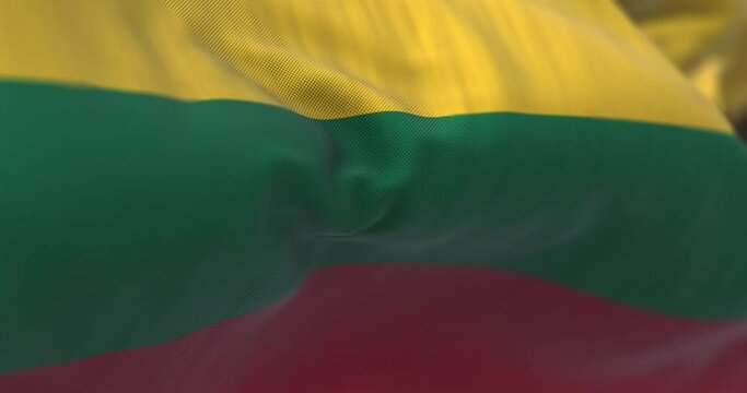 Close-up view of the national flag of Lithuania waving in the wind