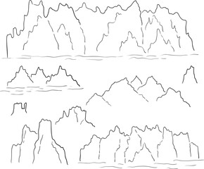 Mountains Hand Drawn Line Art Vector Illustration