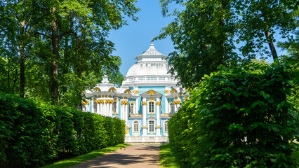 Hermitage is baroque park pavilion in Catherine Park in Tsarskoye Selo, Russia. Pushkin city