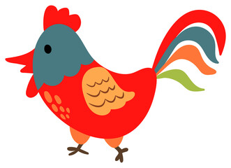 Cute hand drawn rooster. Farm. White background, isolate. Vector illustration.
